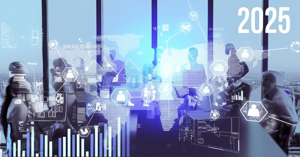 A professional business setting showing a diverse group of startup founders and a fractional CTO discussing technology strategy, with digital graphs and futuristic tech elements in the background, symbolizing innovation, leadership, and compensation trends in 2025
