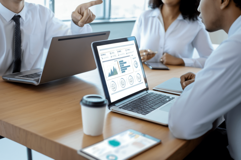 Diverse technology leaders collaborating in a modern office, representing fractional CTO, interim CTO, and part-time CTO roles