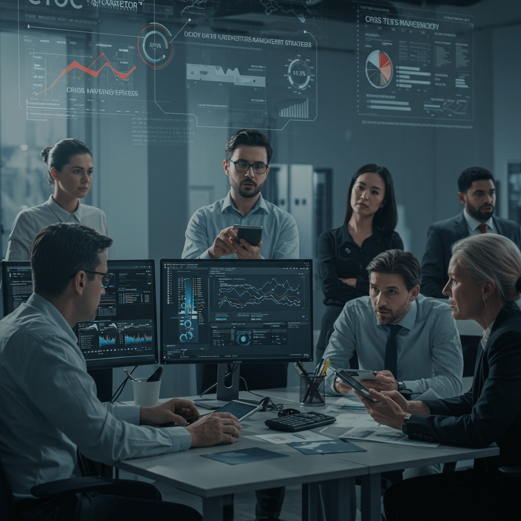 UK startup office with diverse CTOs collaborating on technology crisis management and recovery strategies