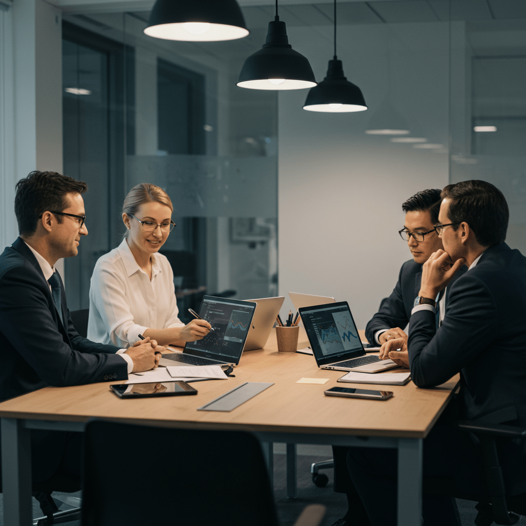Diverse technology leaders collaborating in a modern UK office, representing fractional, interim, and advisory CTO roles
