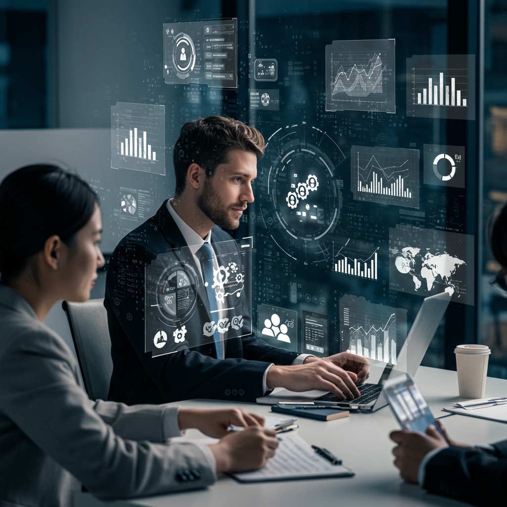 Modern digital marketing concept with AI technology integration, data analytics, and automation showcasing UK startup growth and innovation in a professional tech environment