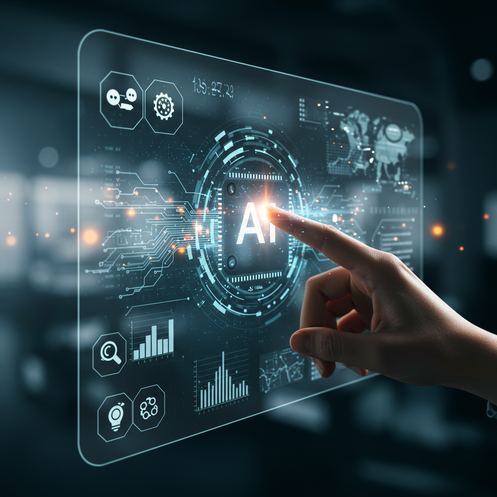 A futuristic digital marketing interface showing AI elements and human interaction symbolising ethical AI marketing and trust in UK business.